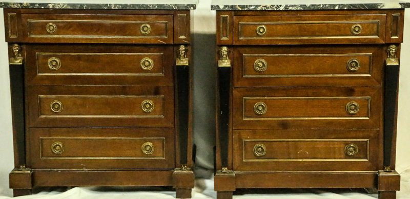 PAIR OF EMPIRE STYLE MARBLE TOP BEDSIDE CHESTS (1 of 4)