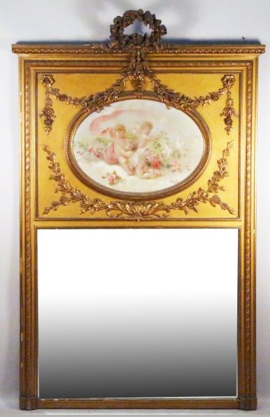19th CENTURY CARVED & GILDED TRUMEAU MIRROR (1 of 3)