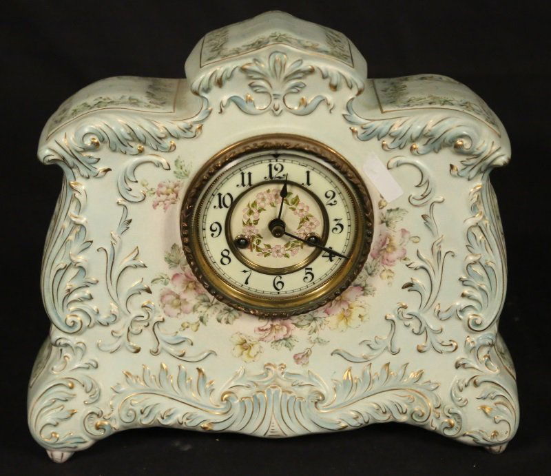 ANTIQUE PORCELAIN MANTLE CLOCK (1 of 4)