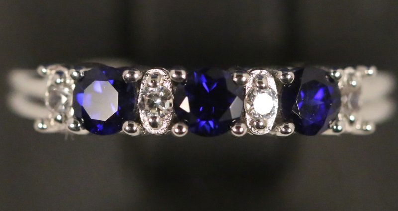 LADIES SAPPHIRE & WHITE TOPAZ STERLING SILVER RING (1 of 3)
