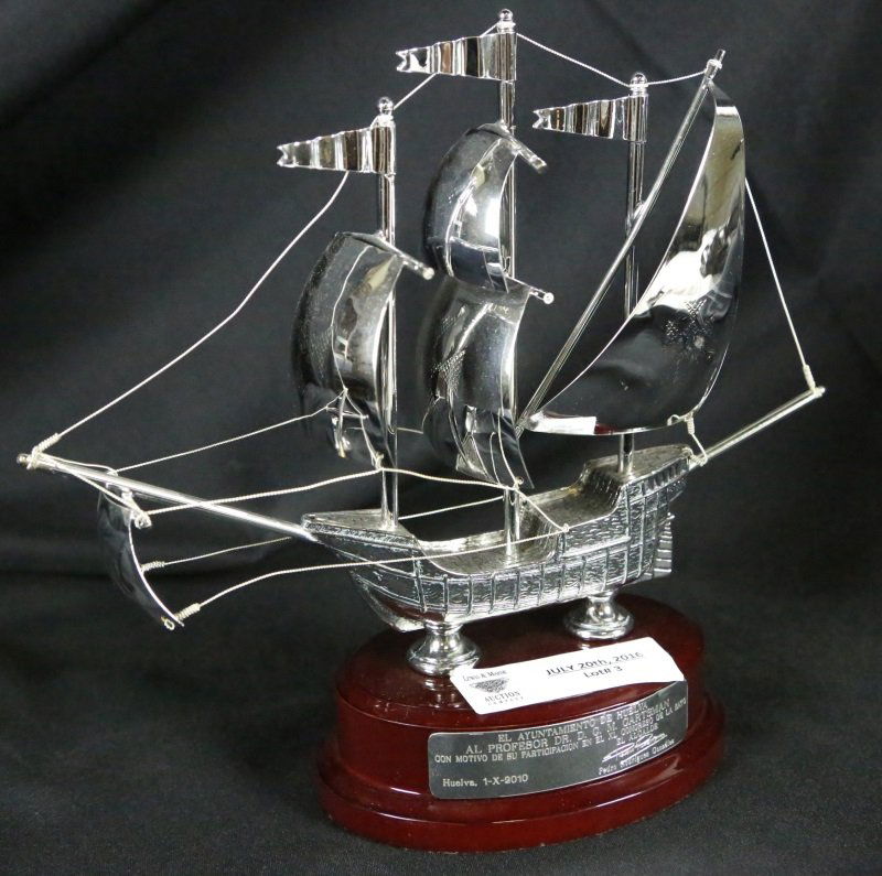 SILVERED METAL MODEL SHIP (1 of 3)