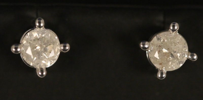 PAIR OF STERLING SILVER DIAMOND SOLITIARE EARRINGS (1 of 4)