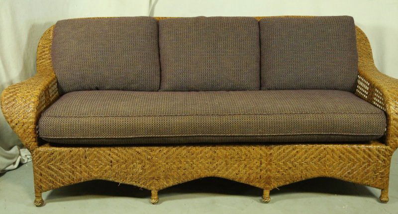 WOVEN RATTAN SOFA WITH CUSTOM UPHOLSTERY (1 of 5)