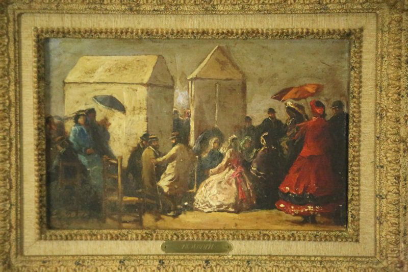 EUGENE BOUDIN "BEACH NEAR TROUVILLE" OIL ON PANEL: EUGENE BOUDIN (1824-1898) "BEACH NEAR TROUVILLE" OIL ON PANEL. SIGNED LOWER LEFT. FROM THE LIVING ESTATE OF E.A. ANDRAU. Height: 16 & 8 in. by Width: 21 & 12 1/2 in.