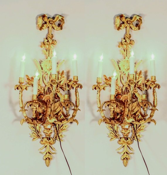 PAIR OF GILT BRASS FIVE-LIGHT WALL SCONCES (1 of 5)