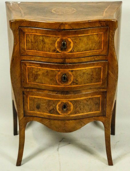 18th CENTURY ITALIAN WALNUT INLAID SERPENTINE CHE (1 of 3)