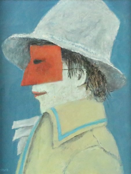 HERB MEARS "MASKED GENTLEMAN" OIL ON CANVAS: HERB MEARS "MASKED GENTLEMAN" OIL ON CANVAS. Height: 15 & 9 in. by Width: 13 & 7 1/2 in.