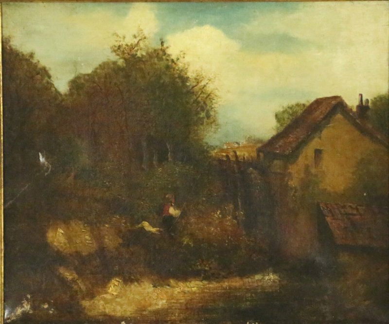 JOHN CONSTABLE (1776-1837) OIL PAINTING: JOHN CONSTABLE (1776-1837) OIL PAINTING PASTORAL SCENE, ONE OF ENGLAND'S MOST IMPORTANT PAINTER'S. IN NEED OF MINOR RESTORATION. FROM THE LIVING ESTATE OF HELENE ANTOINETTS ANDRAU Height: 23 & 16 in.