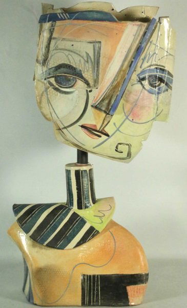 PAINTED CERAMIC ABSTRACT BUST (1 of 3)