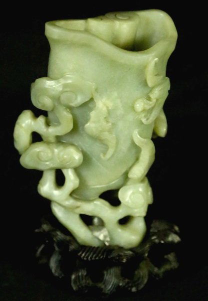 ANTIQUE CARVED JADE CUP ON STAND (1 of 2)