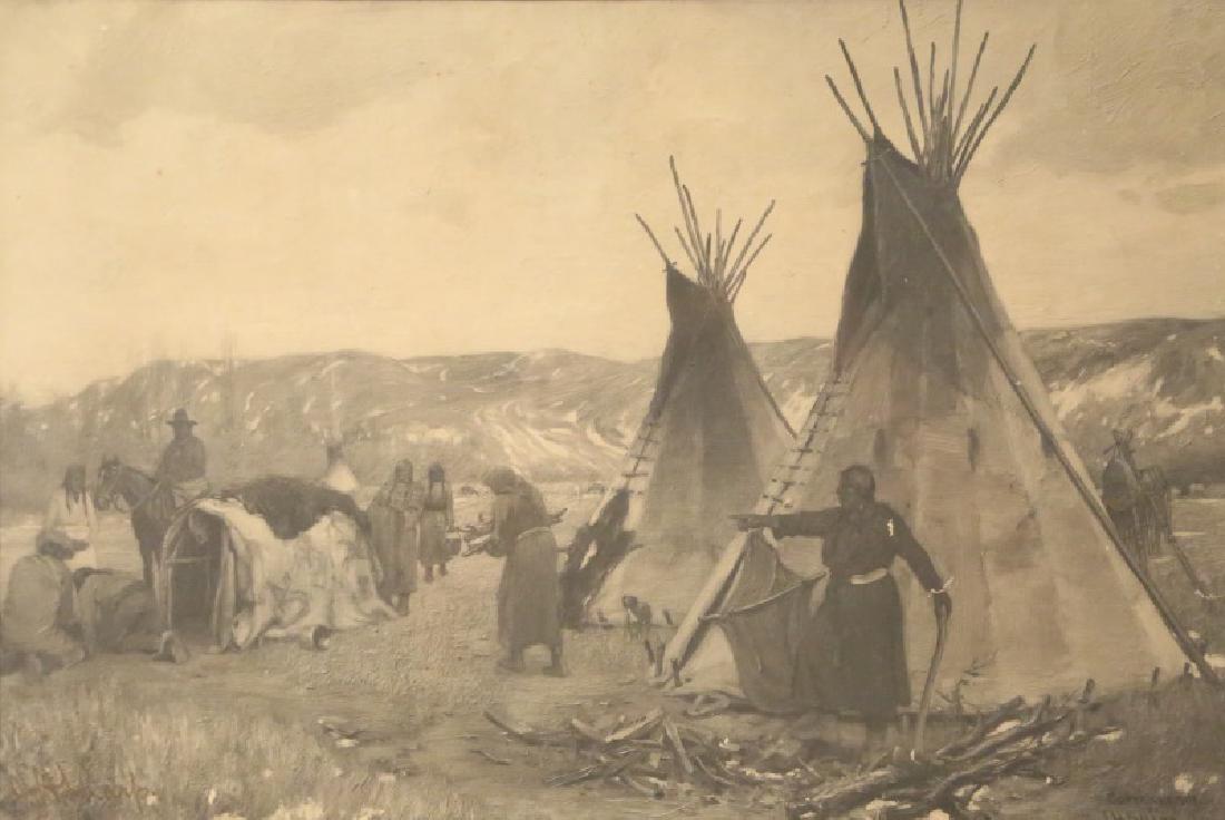 JOSEPH HENRY SHARP NATIVE AMERICAN SIGNED PRINT: JOSEPH HENRY SHARP NATIVE AMERICAN LANDSCAPE SIGNED PRINT, CIRCA 1908. Height: 20 & 12 in. by Width: 26 & 18 in.