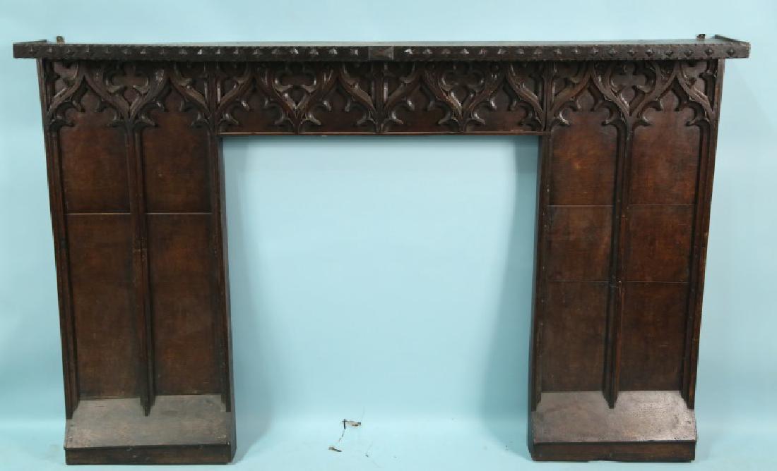 ANTIQUE  OAK GOTHIC STYLE ELEMENTS NOW A FIREPLACE MANT (1 of 3)