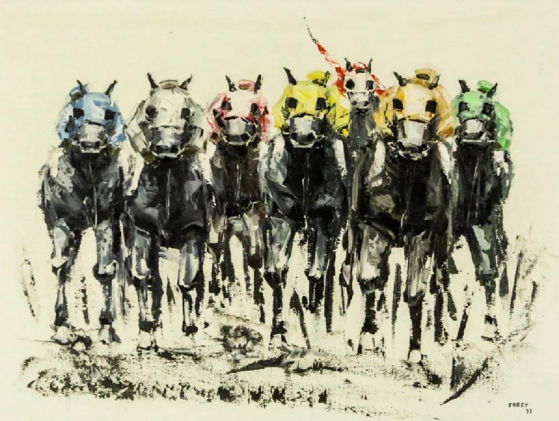 FREDY "ABSTRACT HORSE RACES" ACRYLIC ON CANVAS (1 of 3)