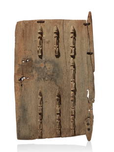 A Dogon Door, "dégé tan": Tür, "dégé tan" Dogon, Mali Ohne Sockel / without base Holz. H 79 cm. B 50 cm. Provenienz: - Henry Bing (1888-1965), Paris (1920/25). - Mrs. H. Bing, Cagnes-sur-Mer (1975). - Paolo Morigi,