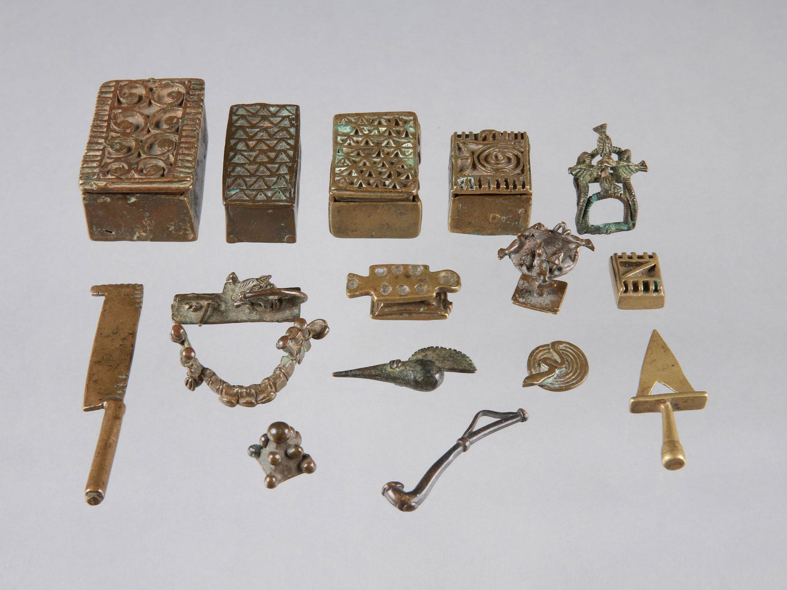 12 Akan Goldweights and 4 Gold Dust Boxes (1 of 6)