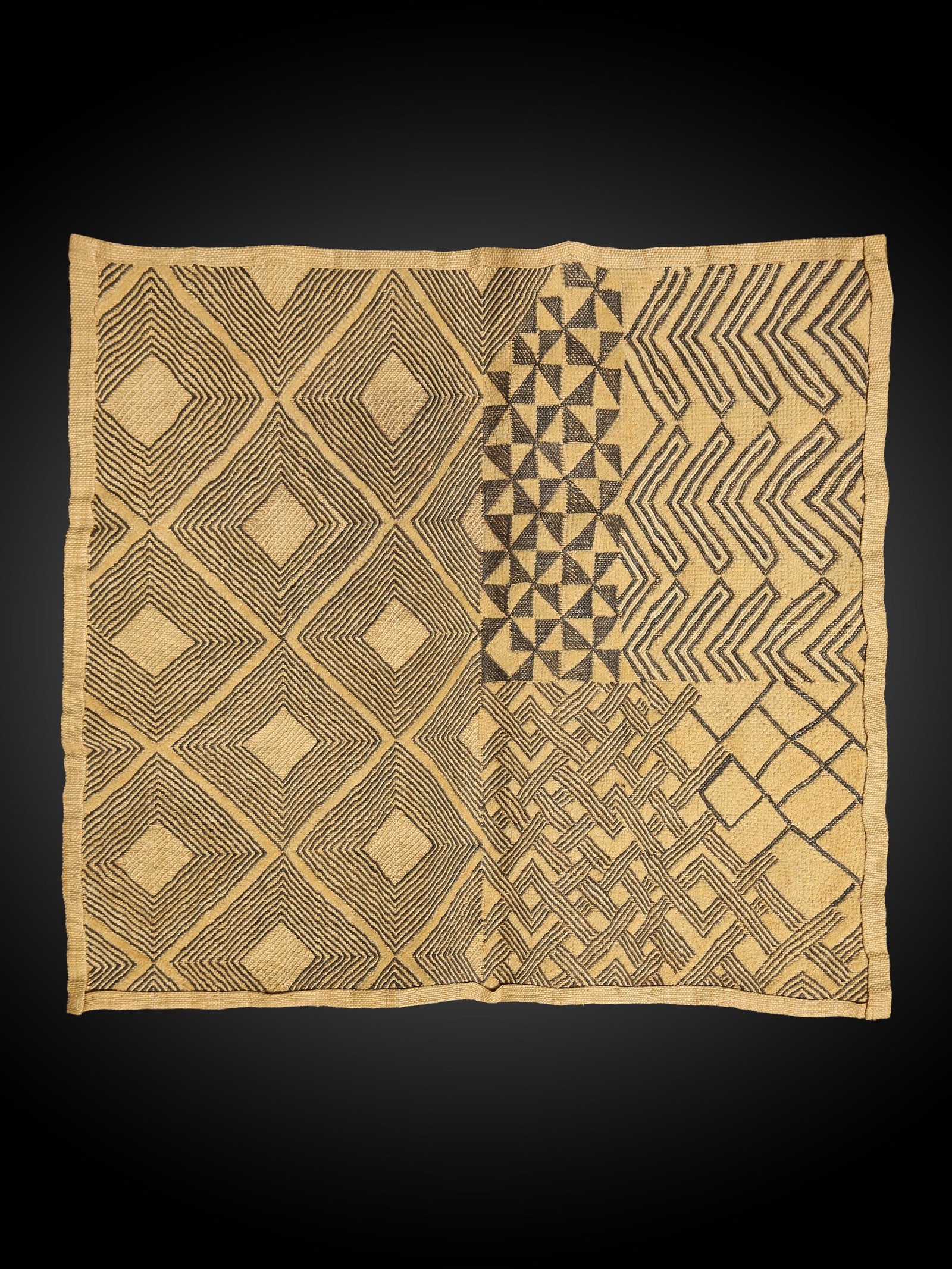 A Kuba Cut-Pile Embroidery Fabric: Raphia-Plüschgewebe Kuba, DR Kongo Ohne Sockel / without base Raphia. B 51 cm. L 51 cm. Provenienz: Nachlass René David (1928-2015), Zürich. Ausgestellt: Musée International du Golfe de Guinée, T