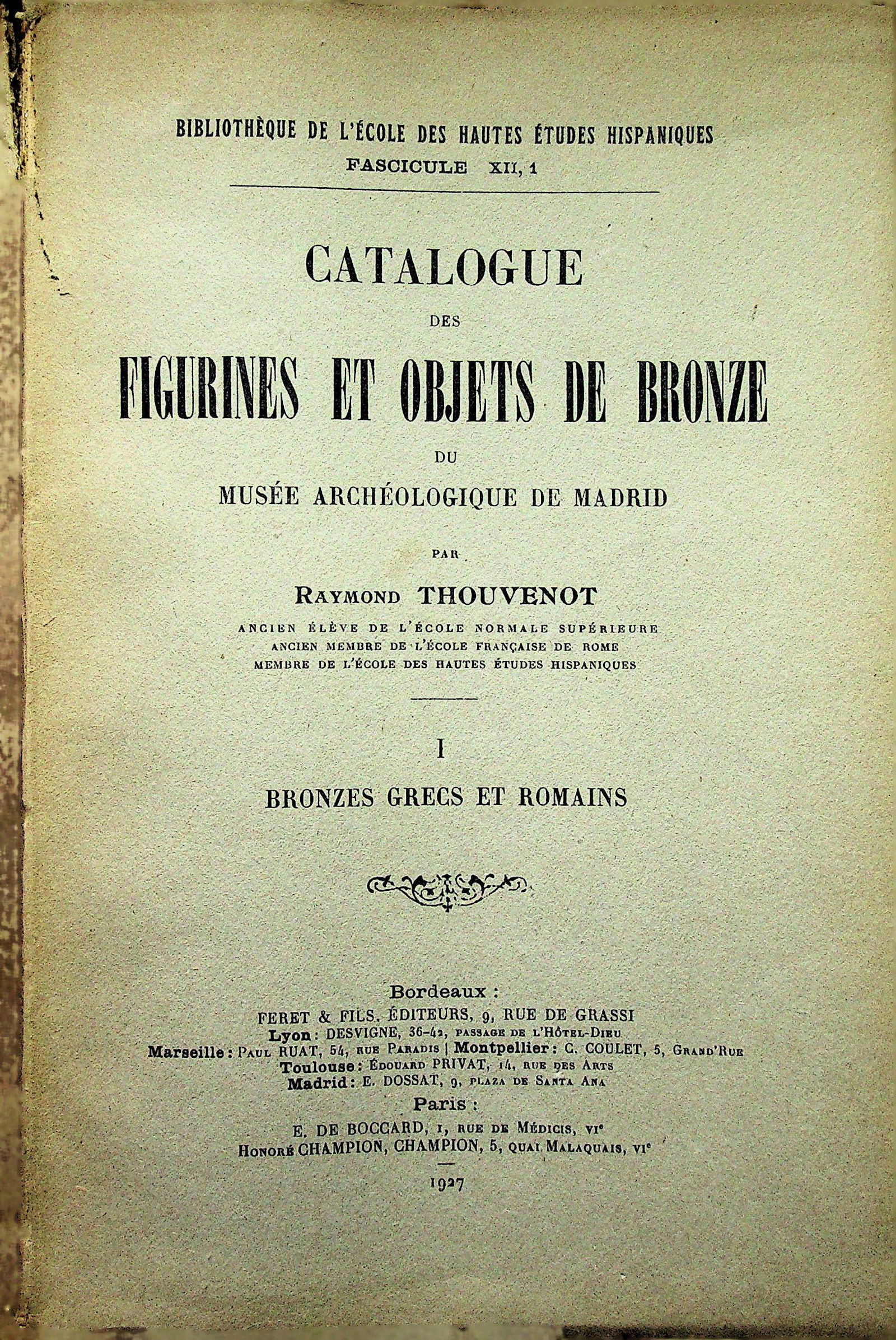 Catalogue des Figurines et Objets de Bronze (1 of 1)