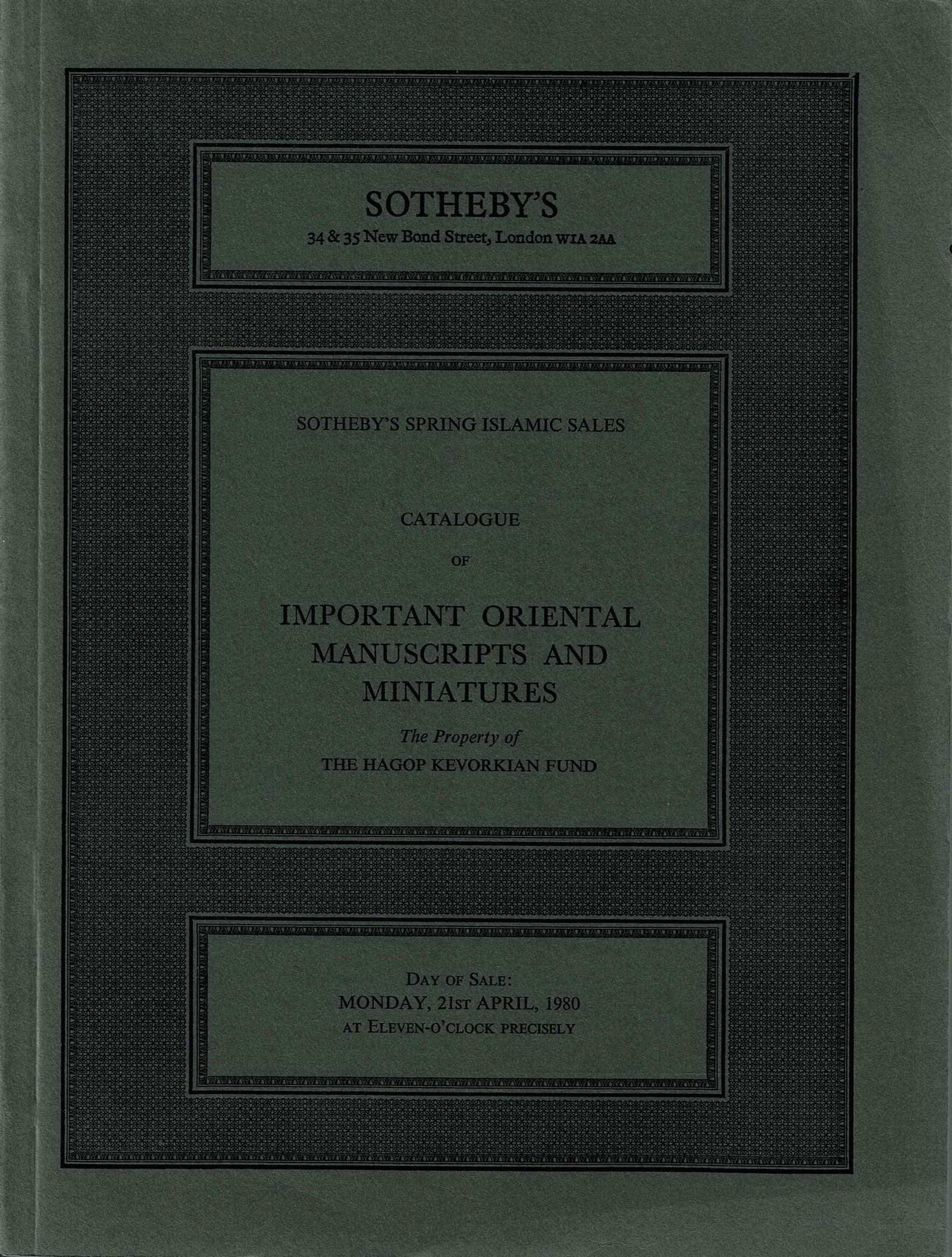 Sotheby's Spring Islamic Sales - 21st April 1980 (1 of 1)