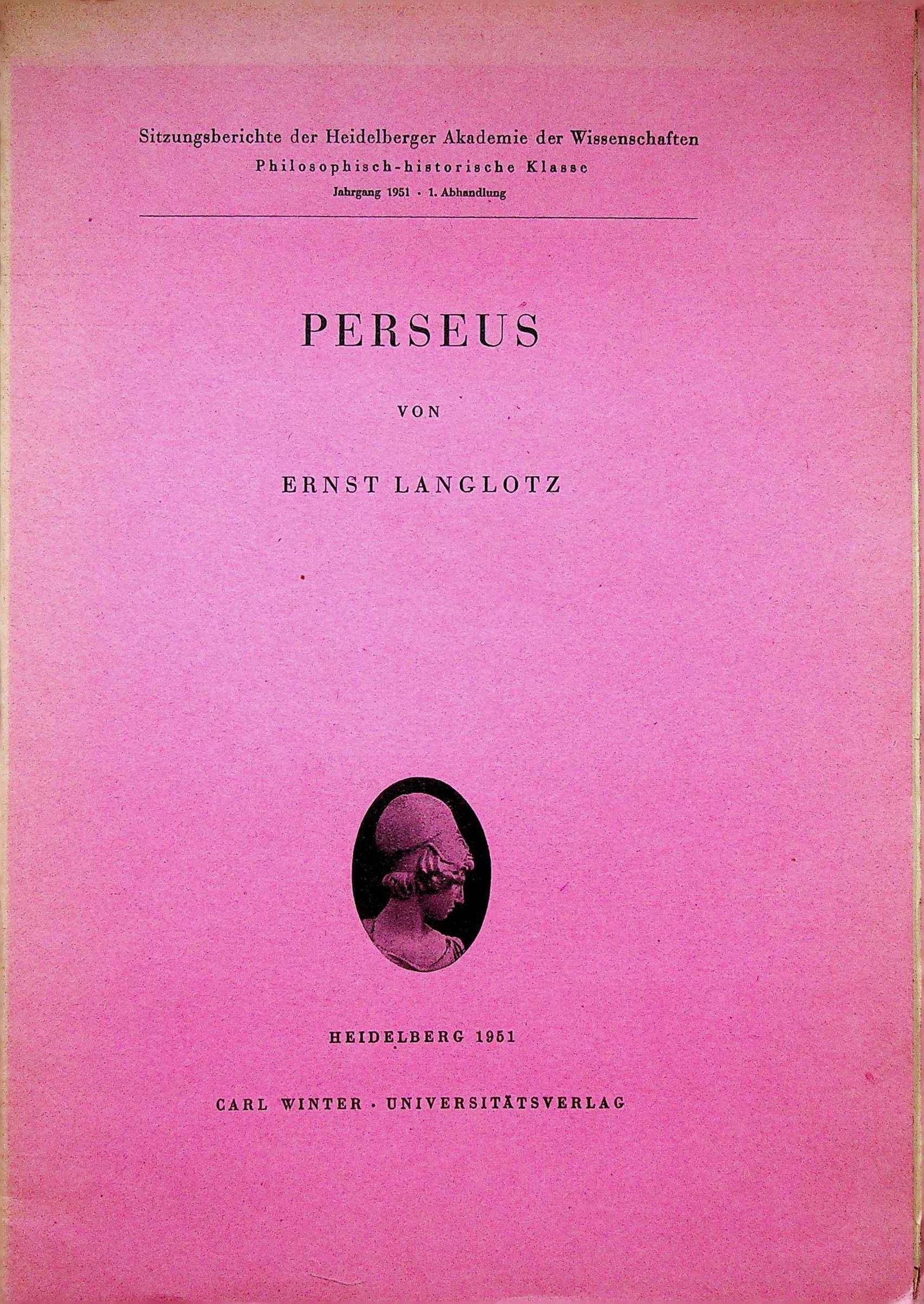 PERSEUS: PERSEUS ERNST LANGLOTZ (1951). Carl Winter. CHF 20 / 40 EUR 20 / 40