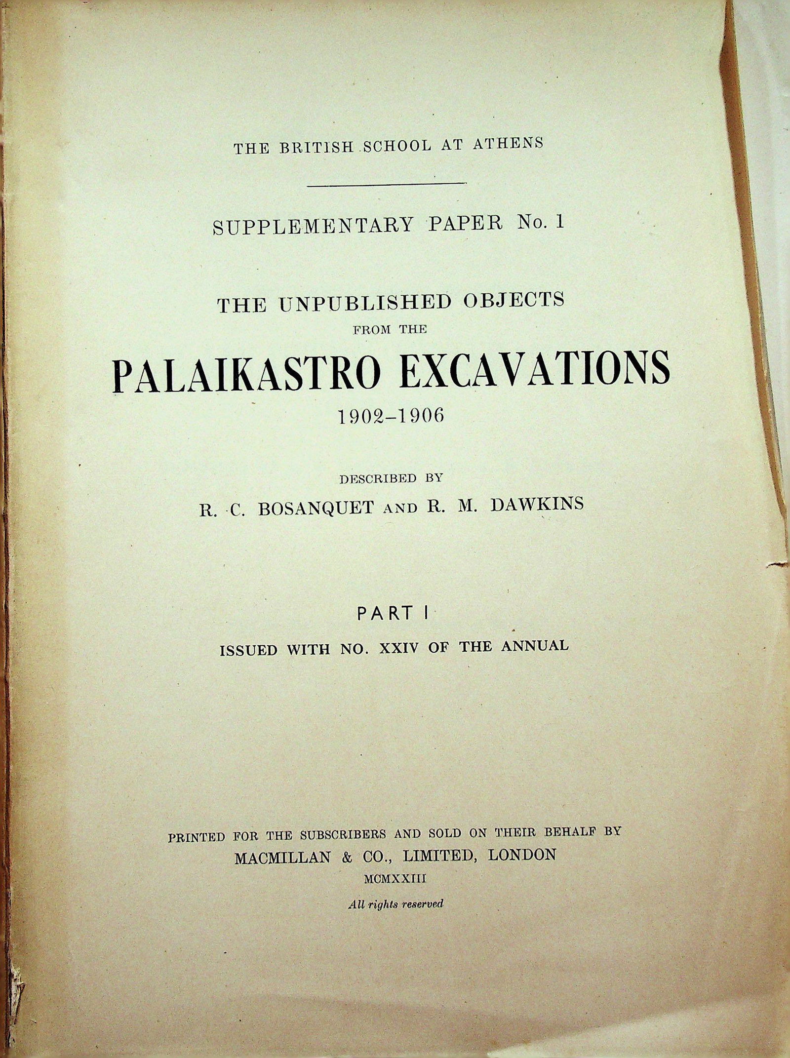 PALAIKASTRO EXCAVATIONS 1902-1906 (1 of 1)