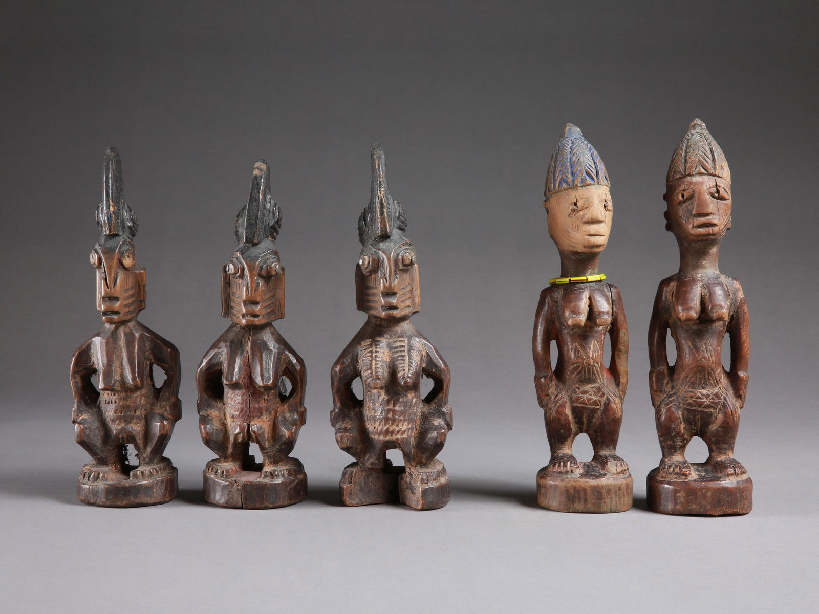 A Pair of Yoruba Twin Figures and 3 Twin Figures, "ere ibeji" (1 of 10)
