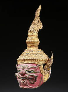 A Thai Khon-Mask: Khon-Maske Thailand Ohne Sockel / without base Papier, Holz. H 45 cm. Provenienz: Gérald Minkoff (1937-2009) und Muriel Olesen (1948-2020), Genf. Gérald Minkoff und Muriel Olesen Muriel Mink