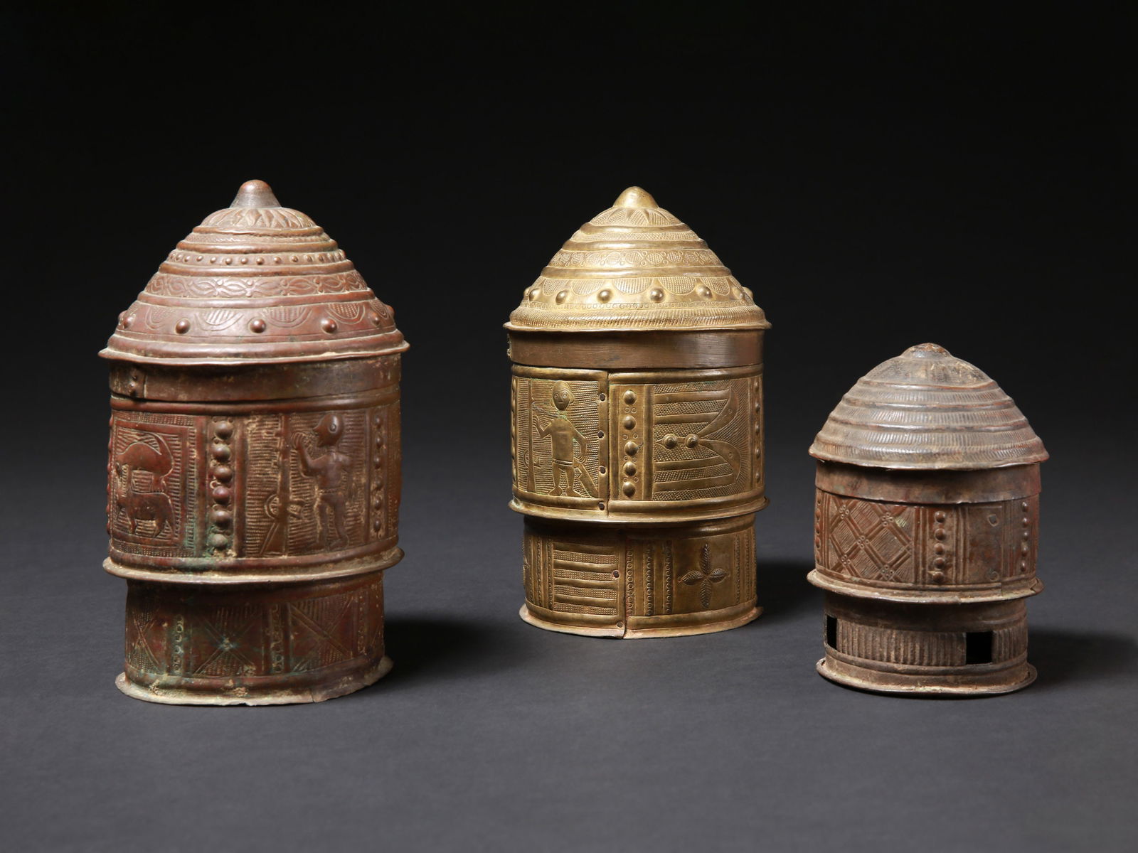 3 Asante Lidded Vessels, "forowa" (1 of 9)