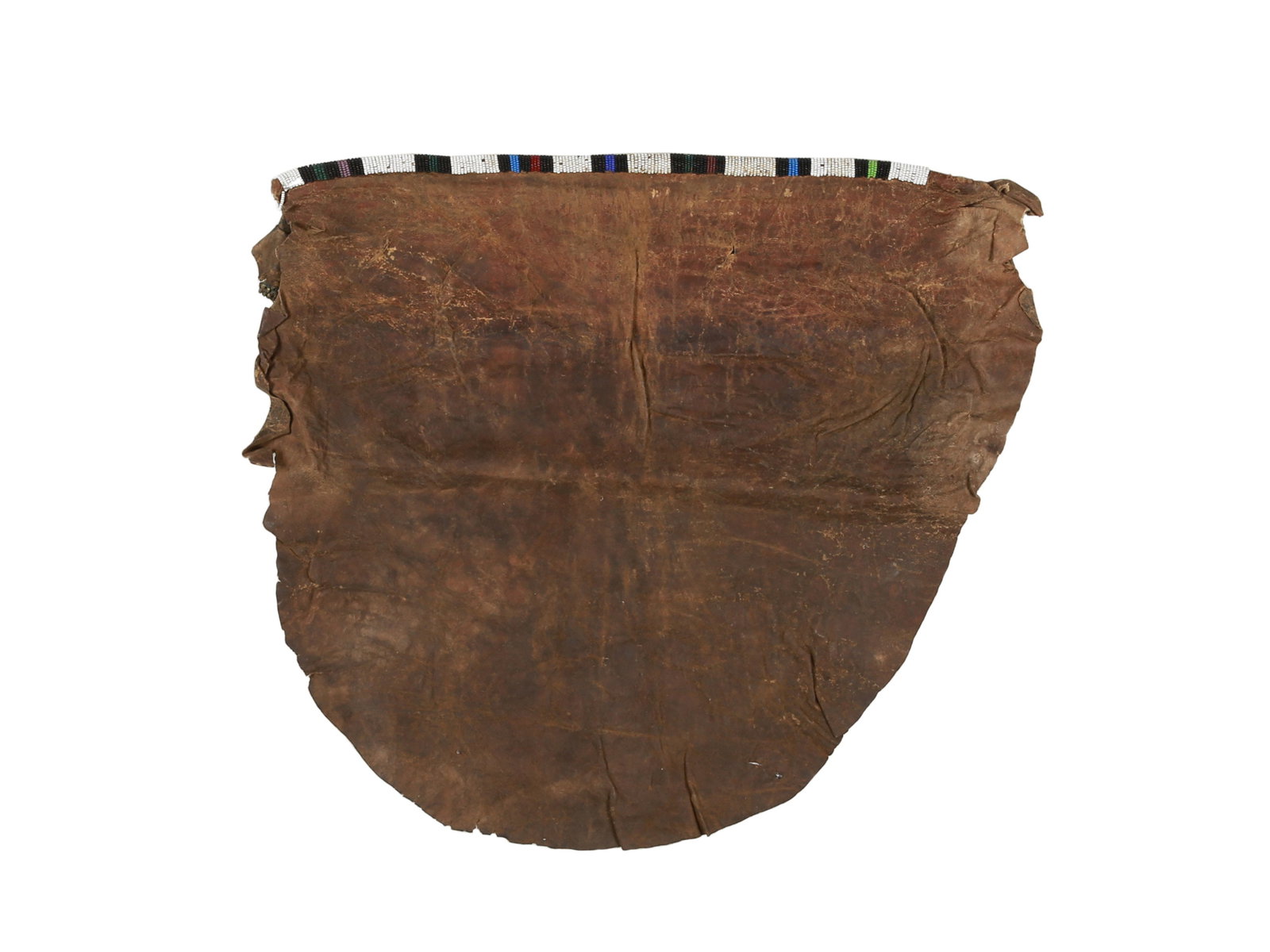A Massai Women's Skirt, "orkila": Lederrock, "orkila" Massai, Kenia / Tansania Ohne Sockel / without base Leder, Glasperlen. B 61 cm. L 67 cm. Provenienz: Gérald Minkoff (1937-2009) und Muriel Olesen (1948-2020), Genf. ----------