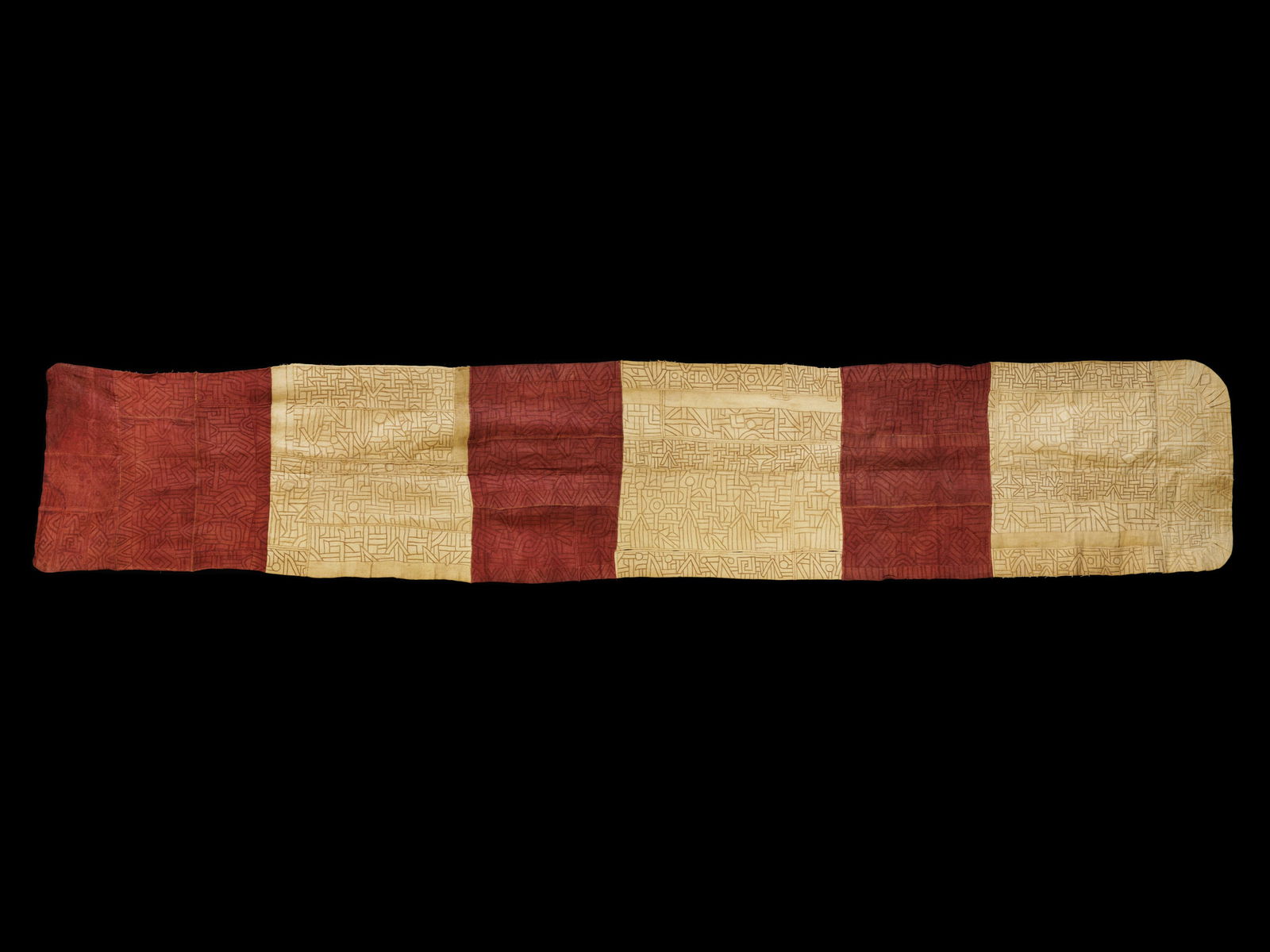 A Bushoong woven Textile, embroidered Wrapper, "ntschak" (1 of 6)