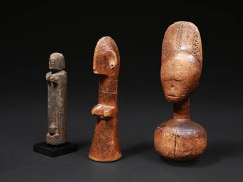 A Dogon Figure, a Mossi Doll "biiga" and an Abron Doll