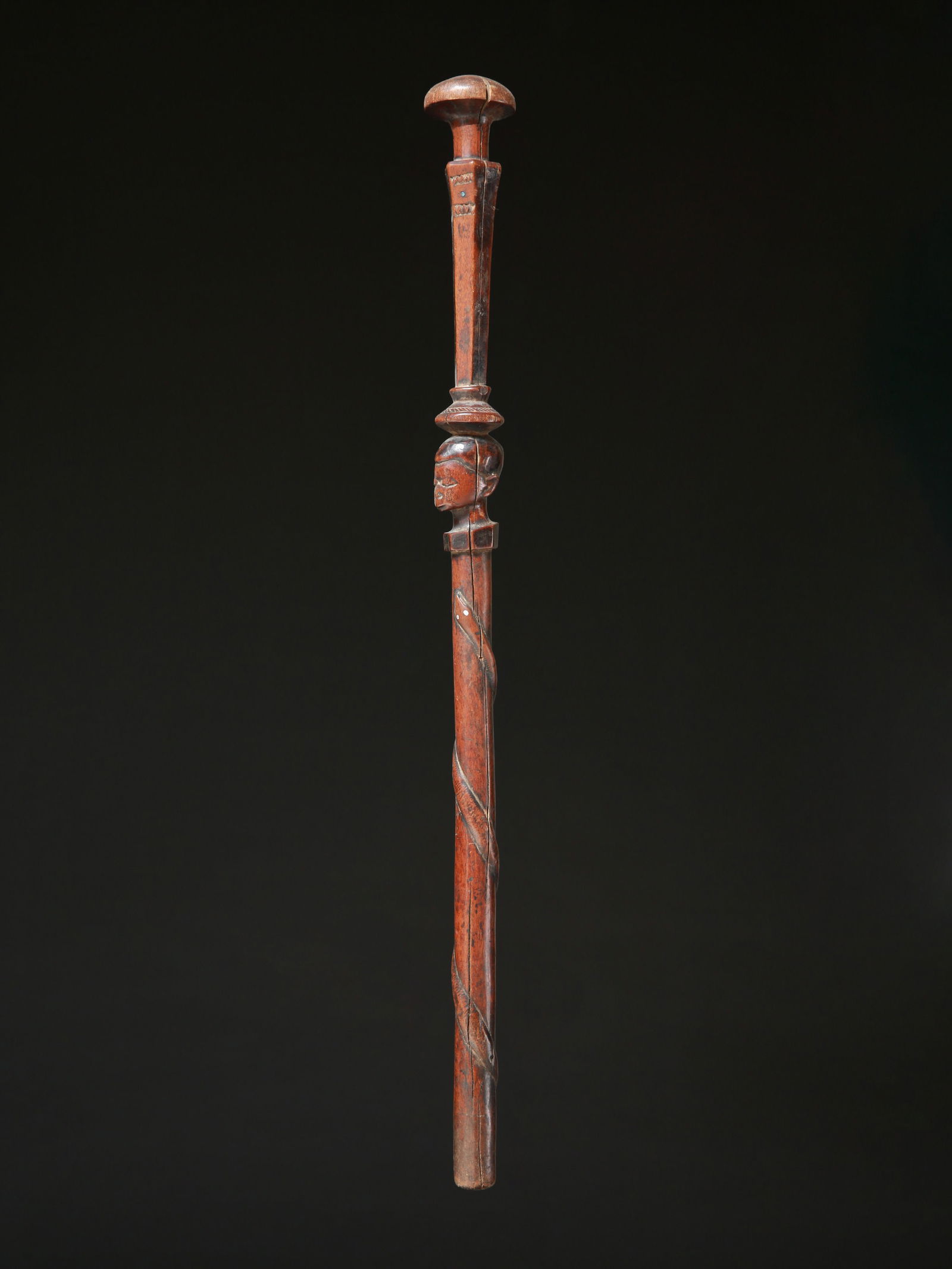 A Makonde Ceremonial Staff with a Head (1 of 9)