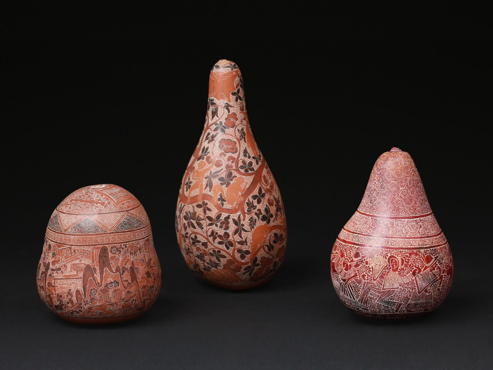 3 Peruvian engraved Gourds, “mates burilados” (1 of 20)