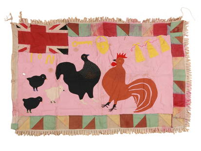 A Fante Flag, "asafo": Farbenfrohe Fahne, "asafo" Fante. Ghana Ohne Sockel / without base Baumwolle. H 83 cm. B 127 cm. Provenienz: - Galerie Walu, Zürich. - 1990: Jean David, Basel. Ausgestellt: Galerie Rudolf Mangisc