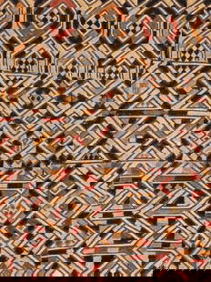 A Kuba Cut-Pile Embroidery Fabric: Raphiaplüschgewebe, Shoowa Kuba. DR Kongo Ohne Sockel / without base Raphia. B 47 cm. L 60 cm. Provenienz: Galerie Walu, Basel. Der Name "Kuba" kommt aus der Bantu-Sprache und bedeutet dort "Wurf