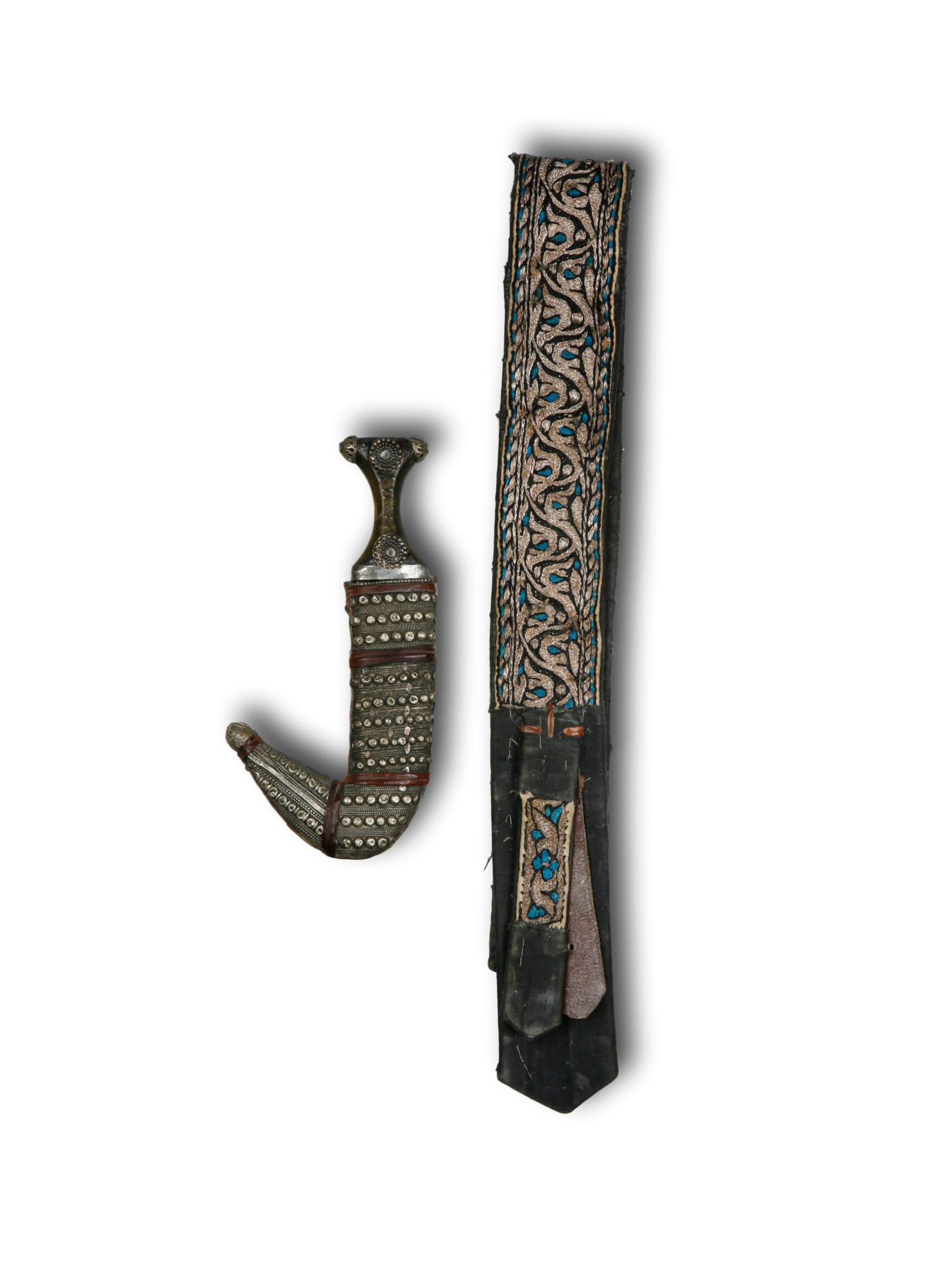A Yemeni Dagger with Sheath and Belt, "jambia/jambiya" (1 of 3)
