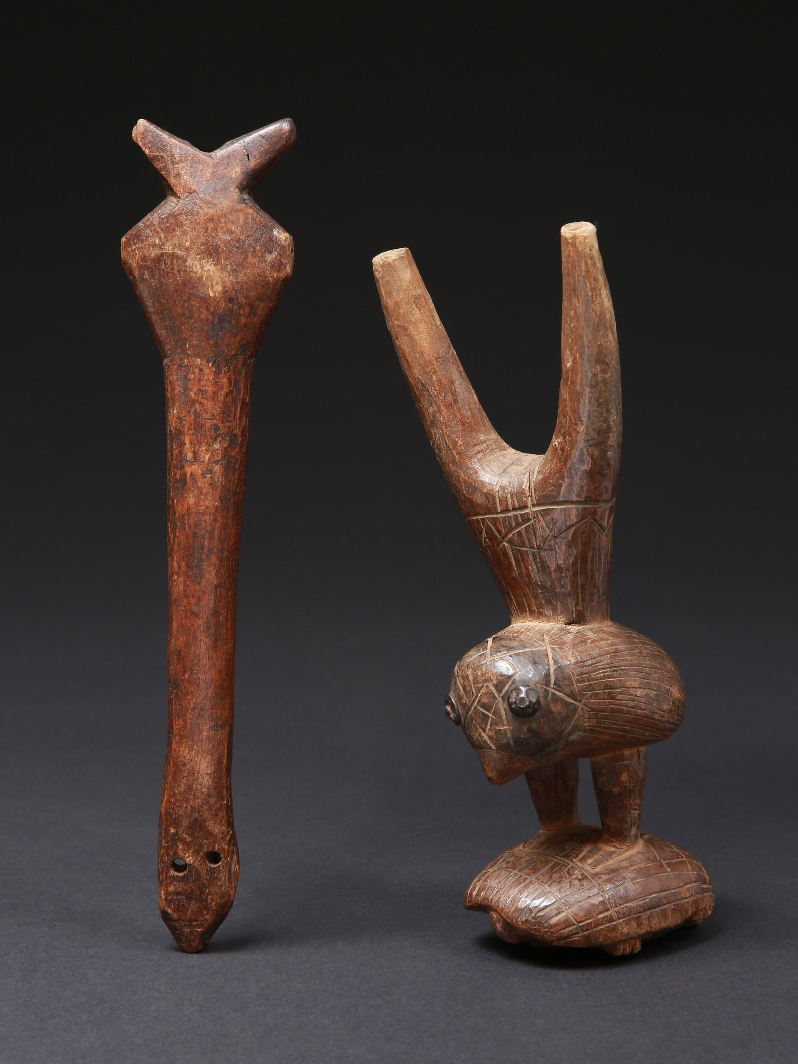 An Akan Slingshot and a Bwa Flute, "mpiru" (1 of 7)