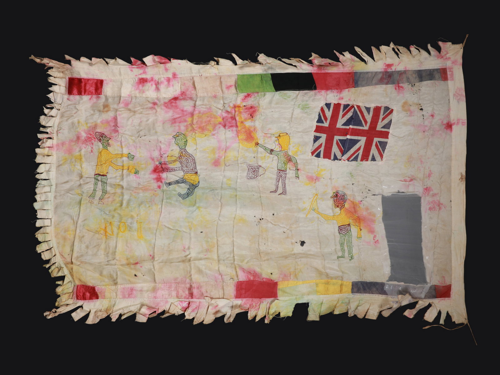 A Fante Flag, "asafo": Flagge, "asafo" Fante. Ghana Ohne Sockel / without base Baumwolle. B 120 cm. L 175 cm. Provenienz: - Galerie Walu, Zürich. - Schweizer Privatsammlung, Bern. Bis Anfangs des 20. Jahrhunderts