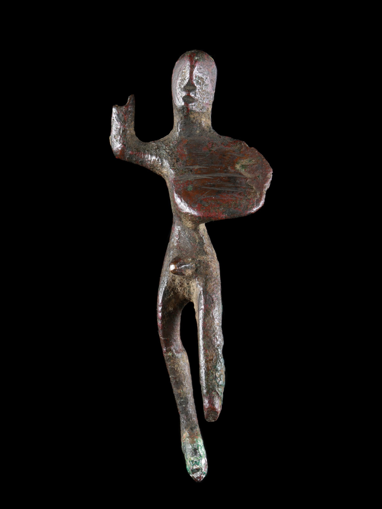 An Umbrian Statuette of a Warrior: Statuette eines Kriegers Umbrisch / Italisch Ohne Sockel / without base Kupferlegierung. H 8 cm. Provenienz: - Wilhelm Dörpfeld (1853-1940). - Ernst Grumach (1902-1967), Berlin. - Gorny & Mosch, 