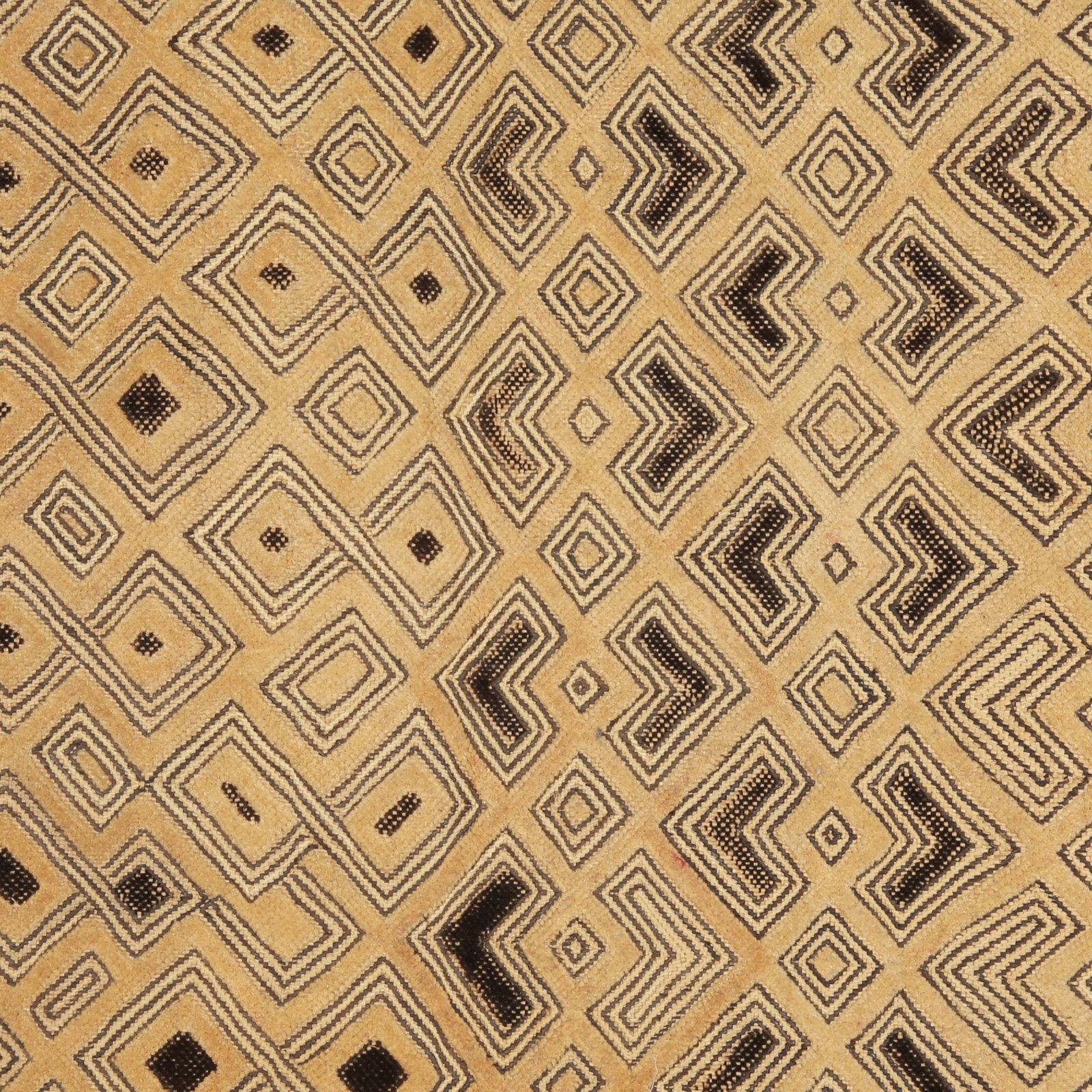 A Kuba Textile Prestige Panel and Currency, "mbal": Raphia-Plüschgewebe, "mbal" Kuba-Shoowa. DR Kongo Ohne Sockel / without base Raphia. B 48 cm. L 57 cm. Provenienz: Laurence und Jean-Pierre Boillod (1929-2007), Areuse. Eine bemerkenswerte