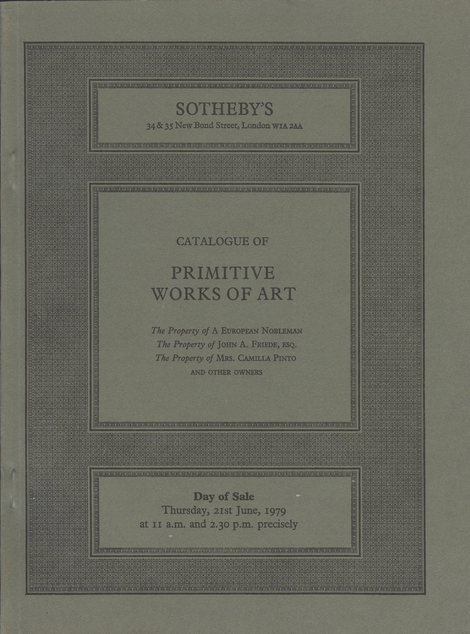 Sotheby's 1979, Catalogue of Primitive Works of Art: Sotheby's 1979, Catalogue of Primitive Works of Art Sotheby's, London (21.06.1979) English Text/Edition 195 pages Numerous illustrations Softcover 507 g -------------------------------- The Property o