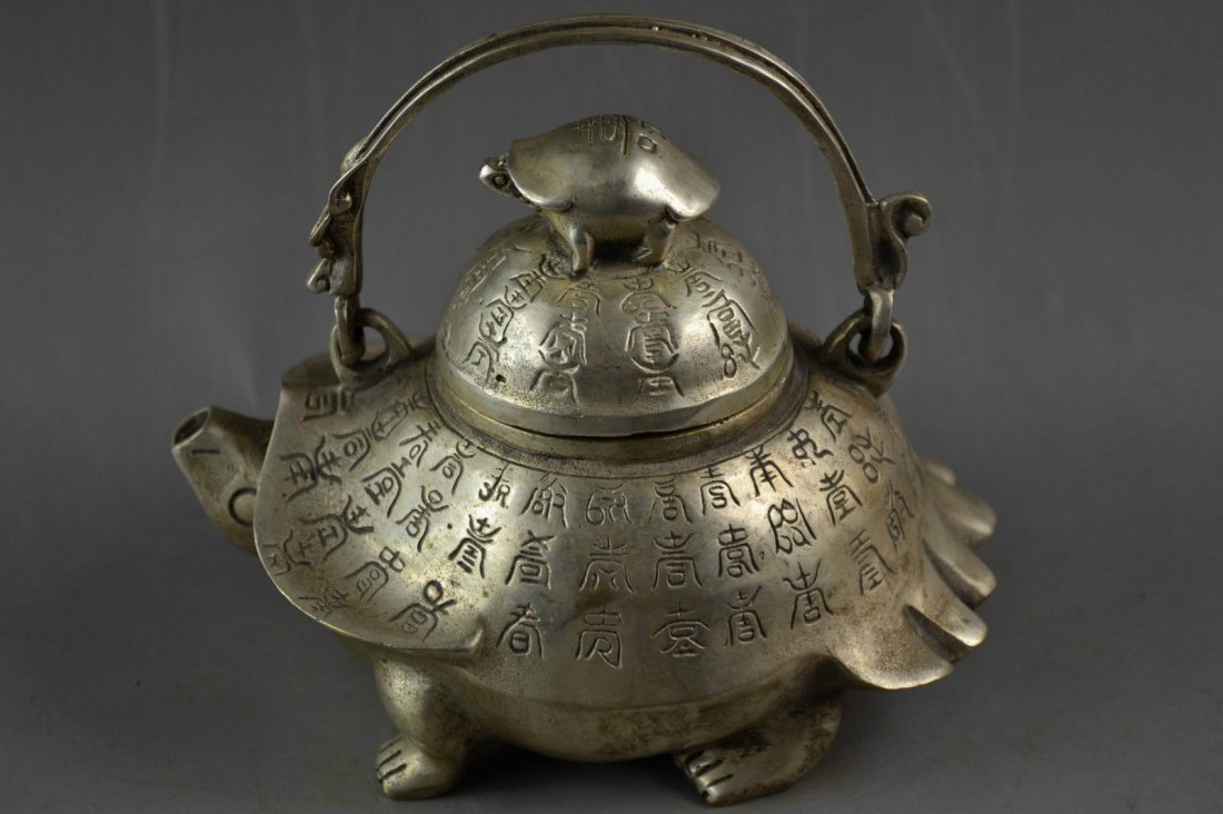 Old Handwork Tibetan Silver Carving God Carved Turtle & (1 of 4)
