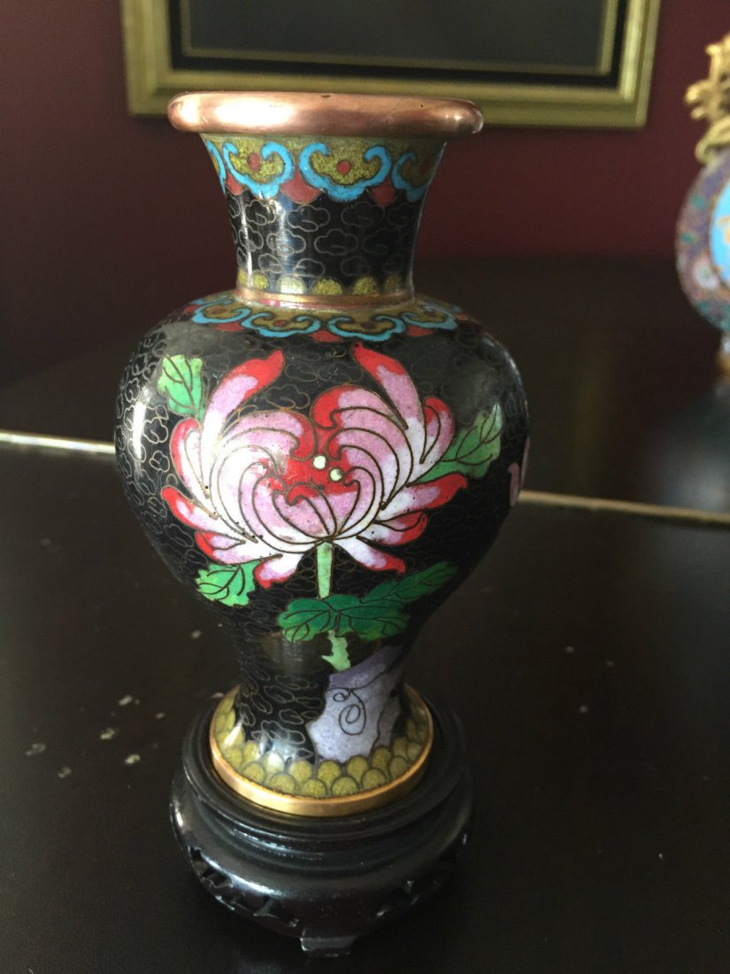 Antique Chinese CloisonnÃ© Brass Copper Enamel Floral (1 of 4)