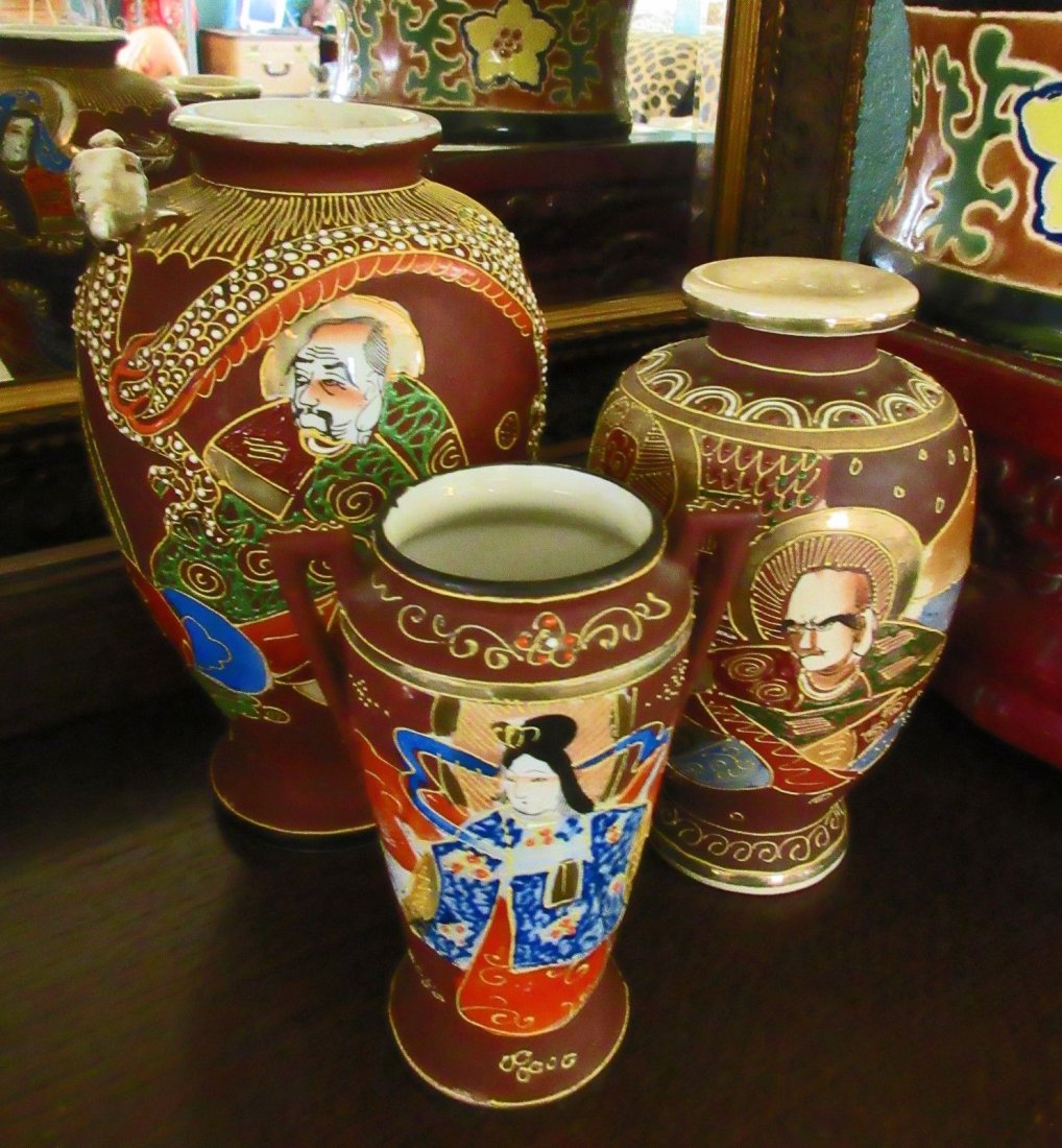 3 ANTIQUE,VTG. JAPANESE MORIAGE GILDED SATSUMA (1 of 5)