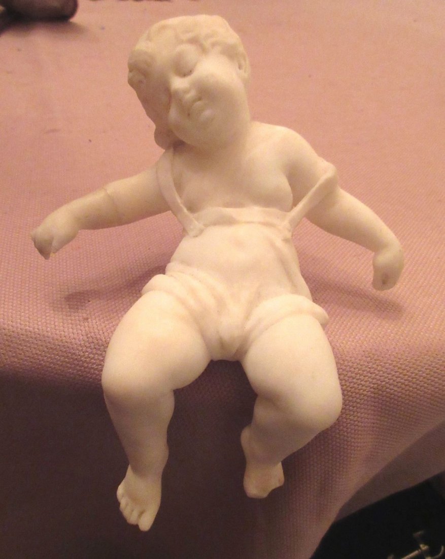 antique hand carved white marble sitting mantel (1 of 9)