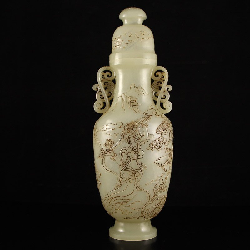 Old Superb Hetian Jade Carved Bottle with Flying Angels (1 of 10)