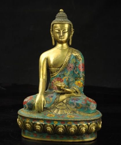 Chinese Folk Handmade Old Brass Bronze Statue Cloisonne (1 of 5)