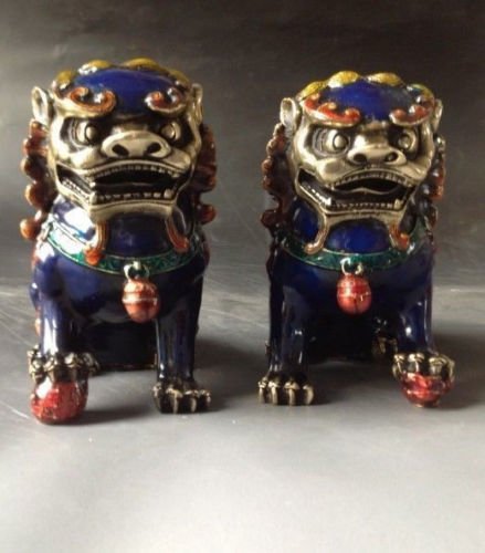 A Pair of Chinese Cloisonne Copper Statue - Lion Foo (1 of 4)