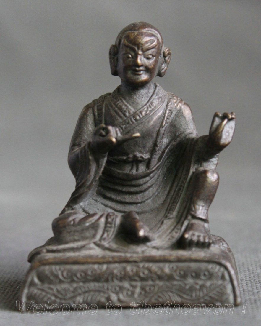 3" Old Tibet Purple Bronze Buddhism Arhat Seat Patron (1 of 4)