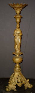 LADY BRONZE CANDELSTICK 14346: Unique bronze candlestick with lovely woman. Dimensions: 31.25"H x 19"D x 11"D Age: C. 1880 Material: Bronze