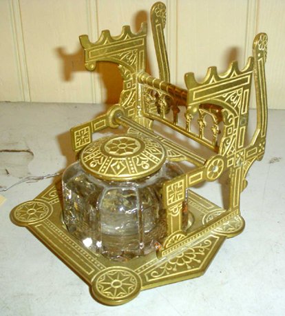 VICTORIAN EASTLAKE BRONZE INKWELL 765
